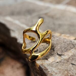 Gaia 18K Yellow Gold Plated Ring Aura Tear Adjustable Ring Hypoallergenic